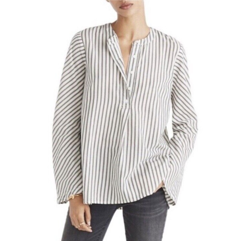 Madewell Brighton Flare Striped Popover TunicTop‎ Blouse Size Medium
